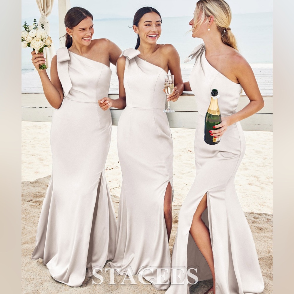 Stacees One-Shoulder Floor Length Bridesmaids White Dress